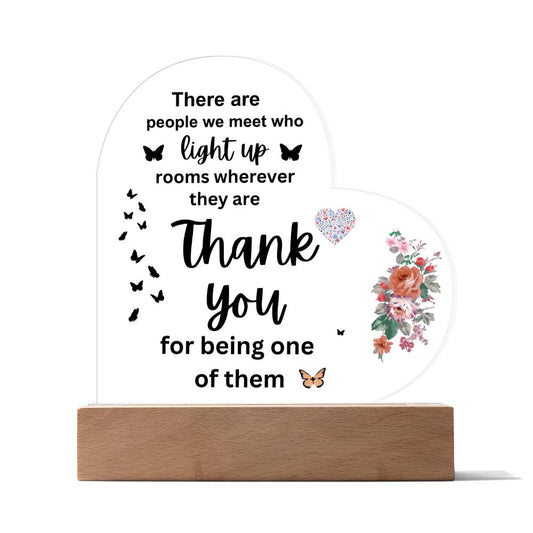 Acrylic Heart Plaque with option for LED base and USB plug-in - "THANK YOU"